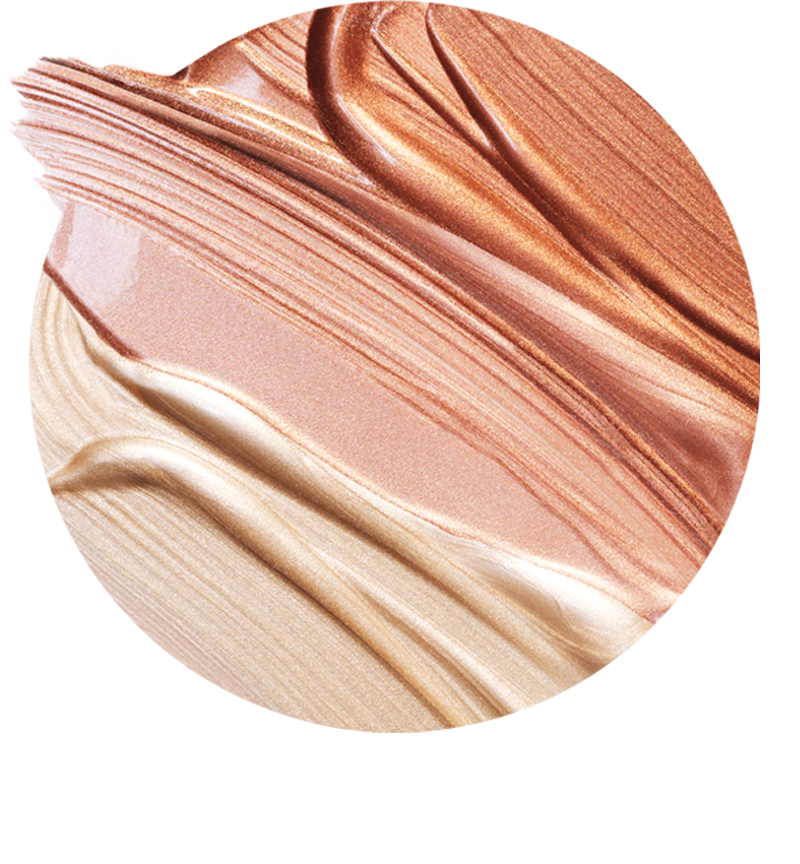 Rare Beauty makeup swatch in multiple liquid highlighter shades.